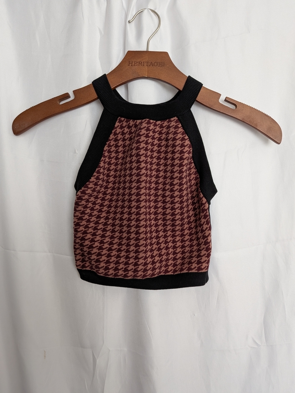 Nagnata Burgundy Houndstooth Halter Tank with Black Trim Size XS